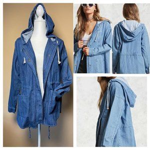NWT Contemporary Light denim hoodie utility jacket skateboarding parka
